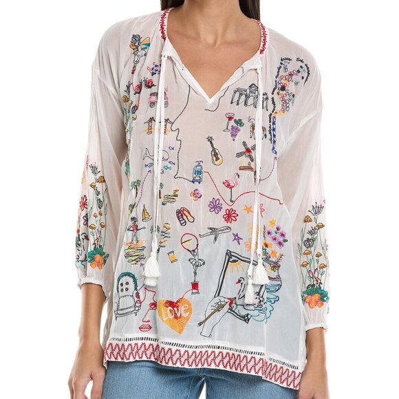 NWT Johnny Was Biya JWLA Zadonia Blouse Fatima Embroidered Top Shirt Tunic